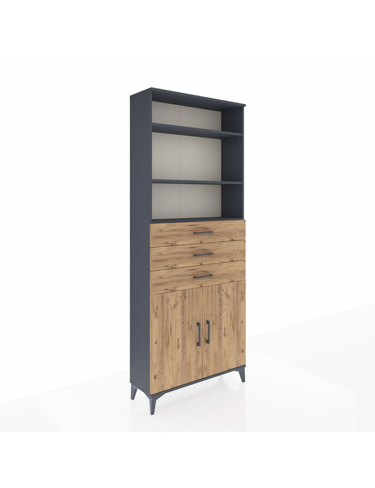 Arges Dolap 4 Raflı 3 Çekmeceli 2 Kapaklı 88x30x221 Antrasit-Çam