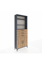 Arges Dolap 4 Raflı 3 Çekmeceli 2 Kapaklı 88x30x221 Antrasit-Çam