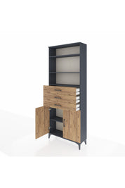 Arges Dolap 4 Raflı 3 Çekmeceli 2 Kapaklı 88x30x221 Antrasit-Çam