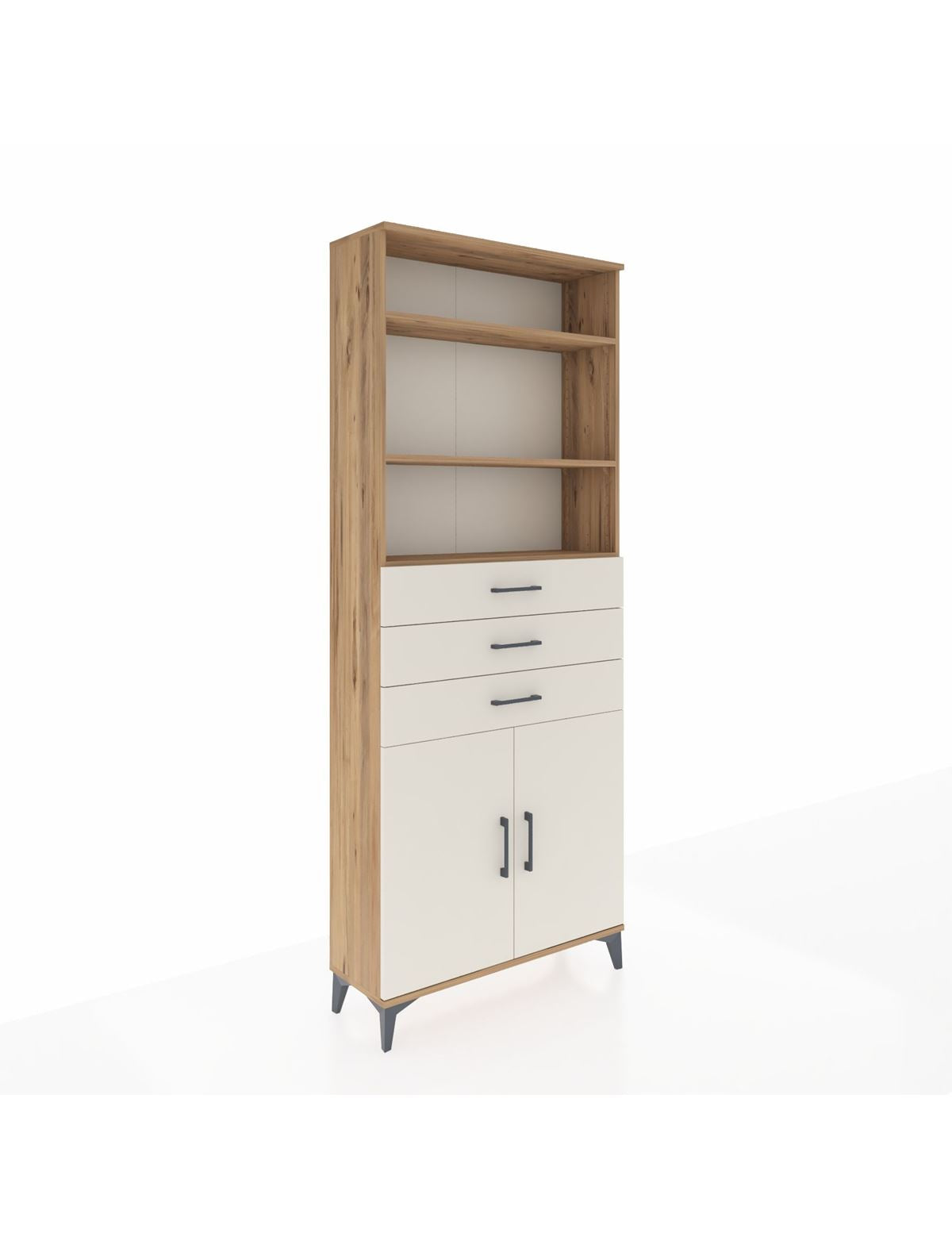 Arges Dolap 4 Raflı 3 Çekmeceli 2 Kapaklı 88x30x221 Çam-Aytaşı