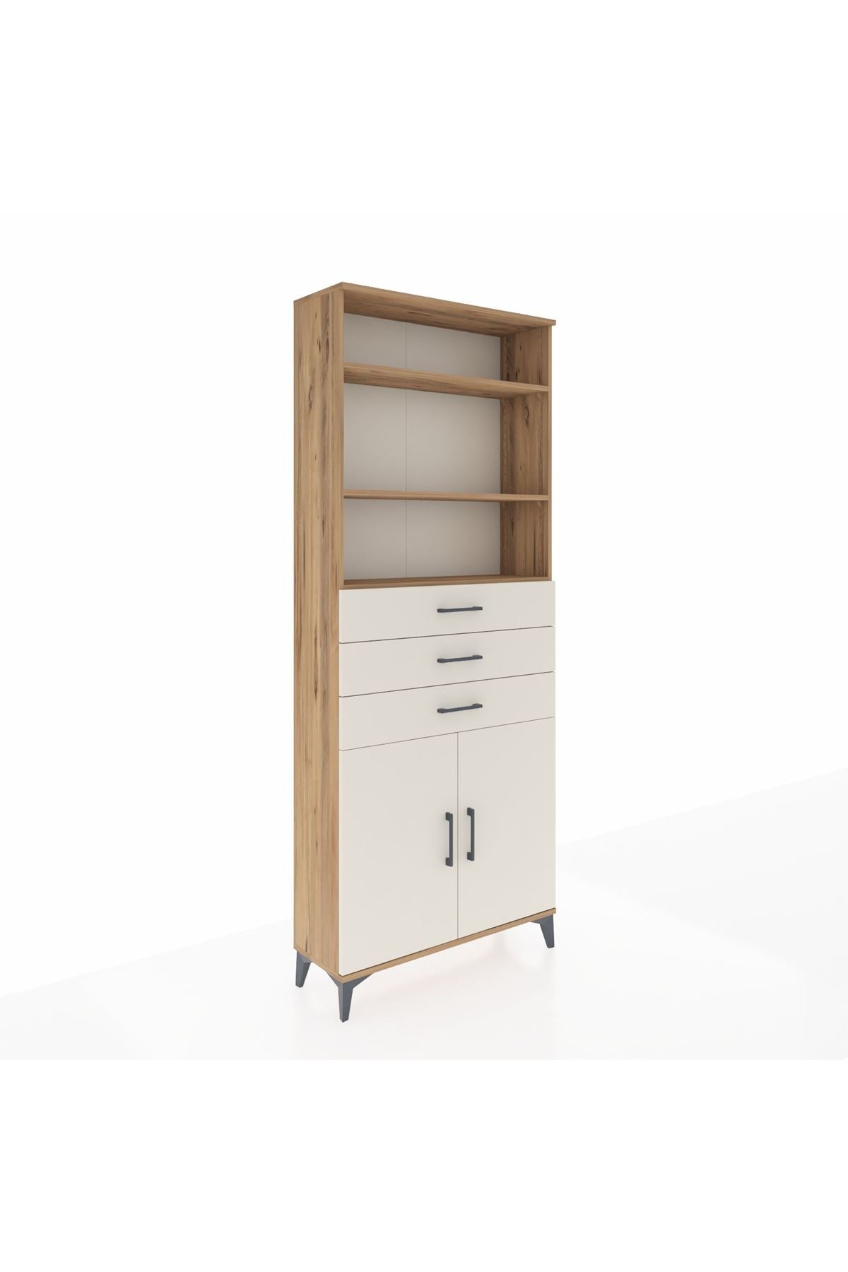 Arges Dolap 4 Raflı 3 Çekmeceli 2 Kapaklı 88x30x221 Çam-Aytaşı