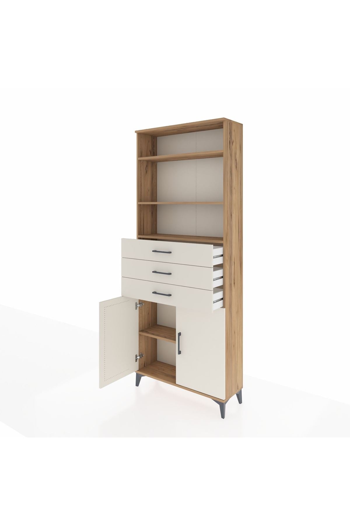 Arges Dolap 4 Raflı 3 Çekmeceli 2 Kapaklı 88x30x221 Çam-Aytaşı