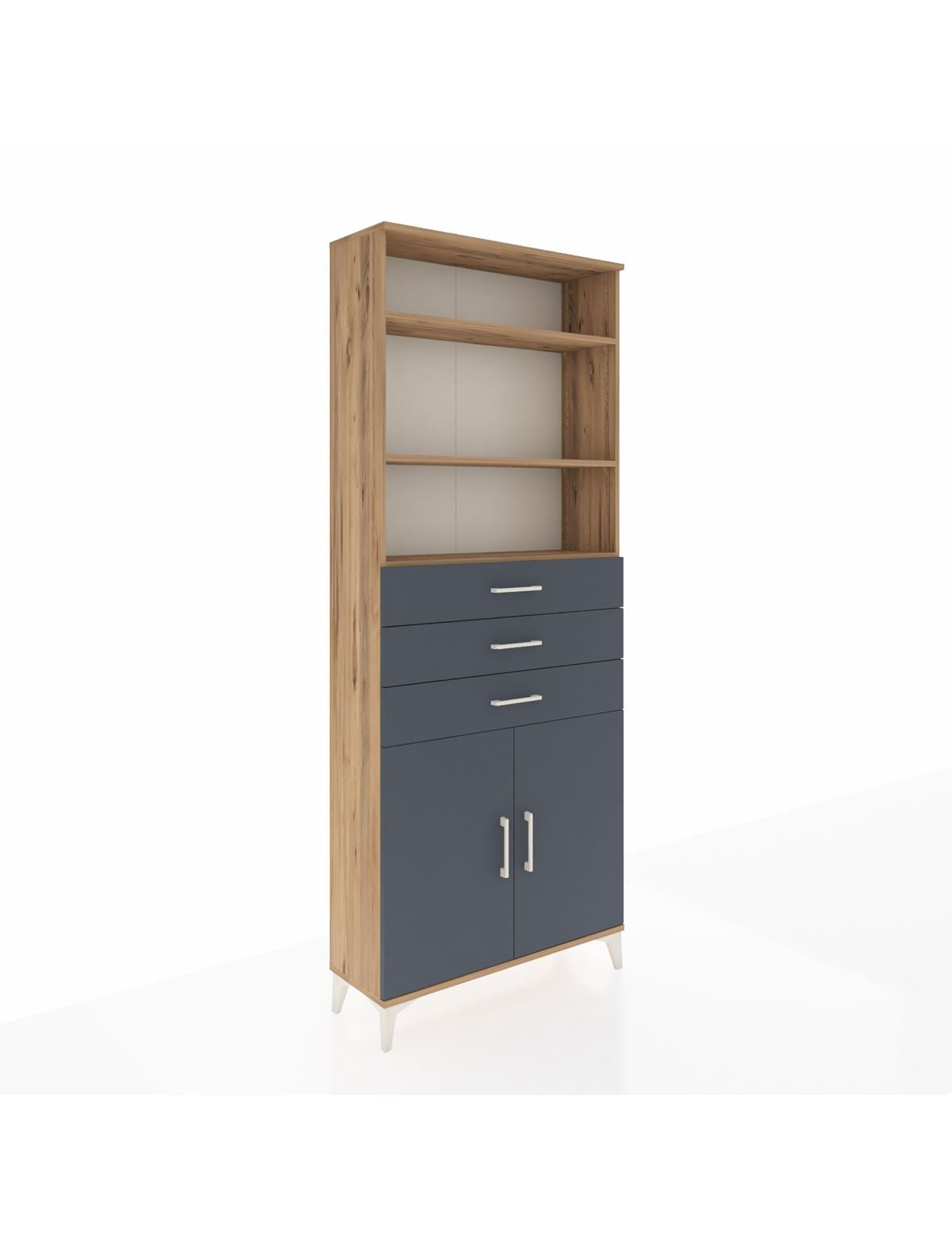 Arges Dolap 4 Raflı 3 Çekmeceli 2 Kapaklı 88x30x221 Çam-Antrasit