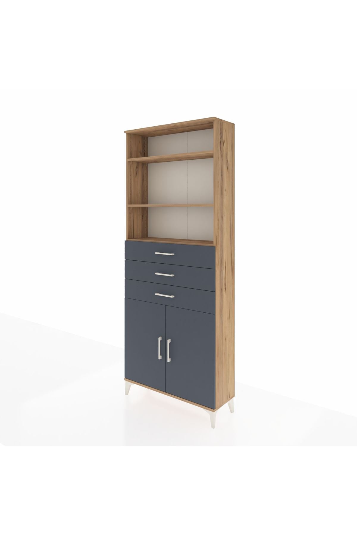 Arges Dolap 4 Raflı 3 Çekmeceli 2 Kapaklı 88x30x221 Çam-Antrasit