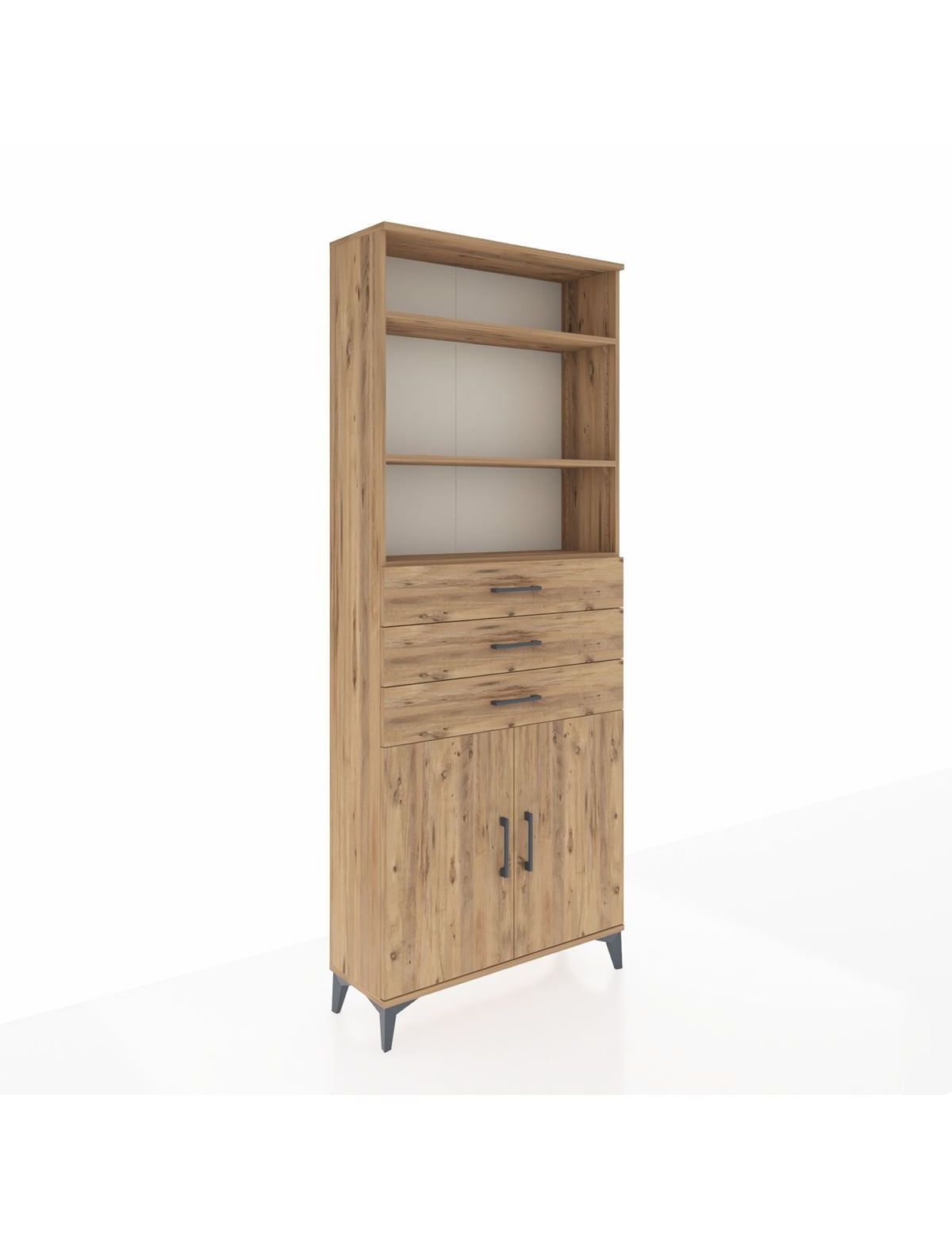 Arges Dolap 4 Raflı 3 Çekmeceli 2 Kapaklı 88x30x221 Çam-Çam