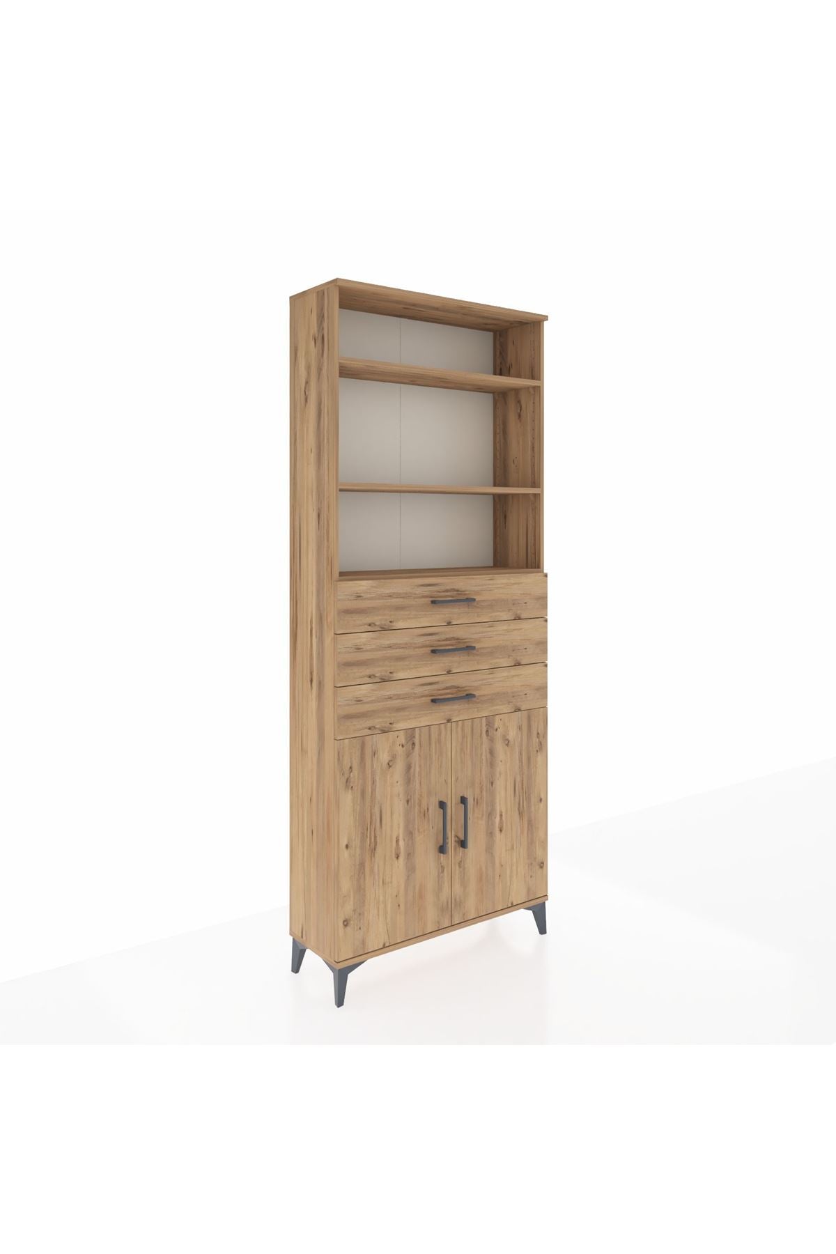 Arges Dolap 4 Raflı 3 Çekmeceli 2 Kapaklı 88x30x221 Çam-Çam