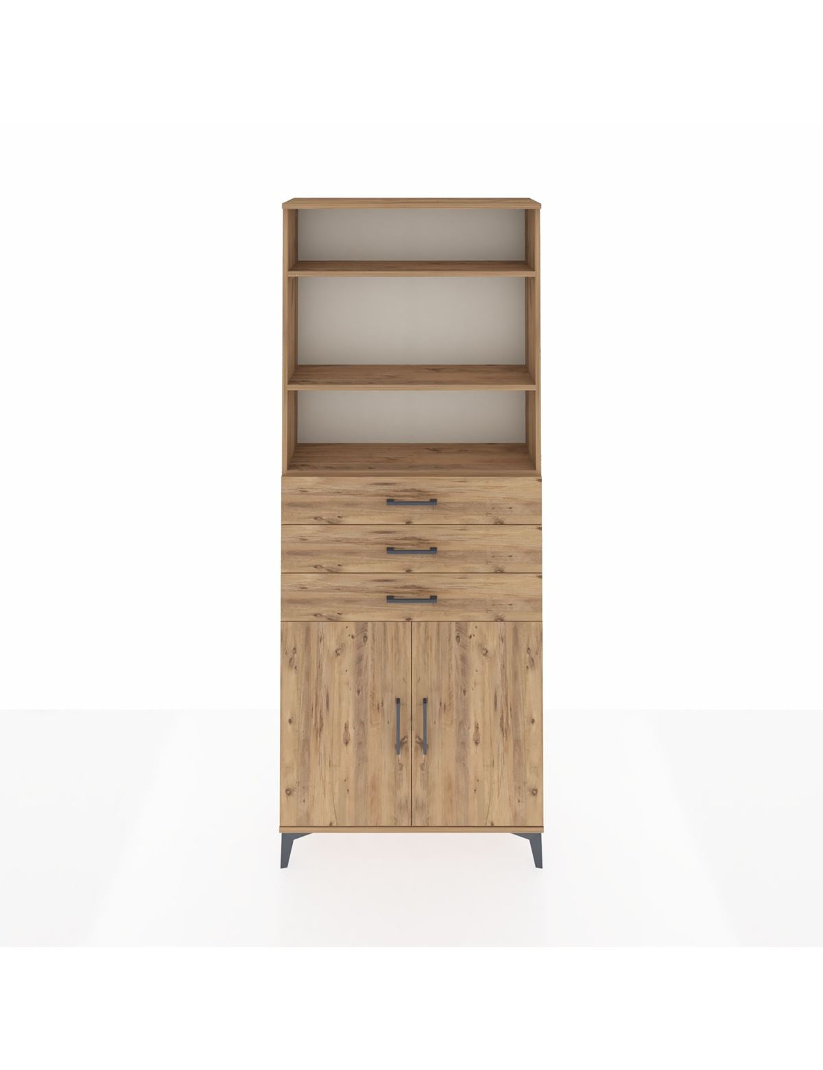 Arges Dolap 4 Raflı 3 Çekmeceli 2 Kapaklı 88x30x221 Çam-Çam