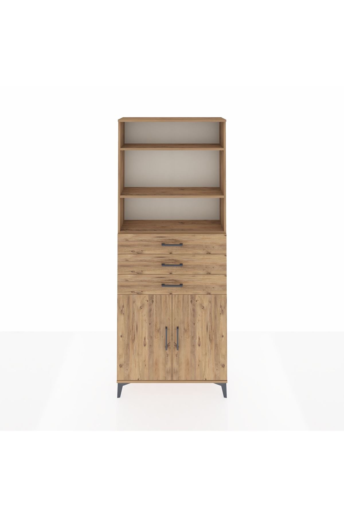 Arges Dolap 4 Raflı 3 Çekmeceli 2 Kapaklı 88x30x221 Çam-Çam