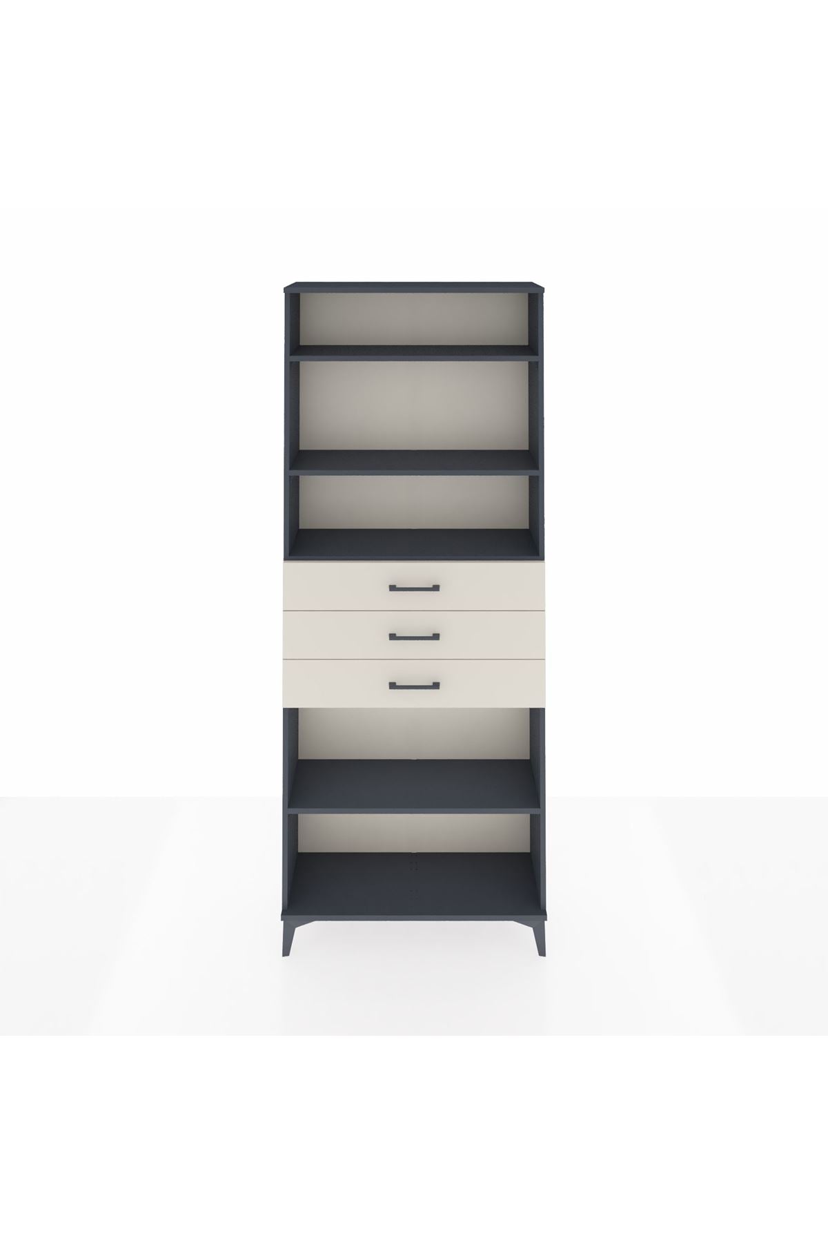 Arges Dolap 4 Raflı 3 Çekmeceli 88x30x221 Antrasit-Aytaşı