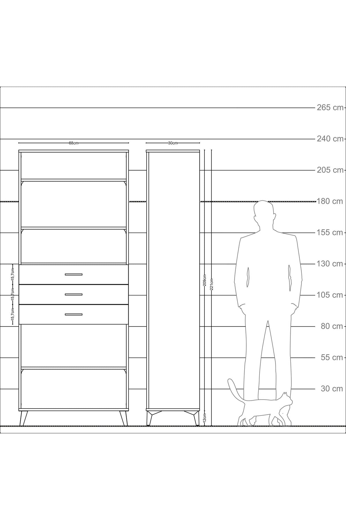Arges Dolap 4 Raflı 3 Çekmeceli 88x30x221 Antrasit-Aytaşı