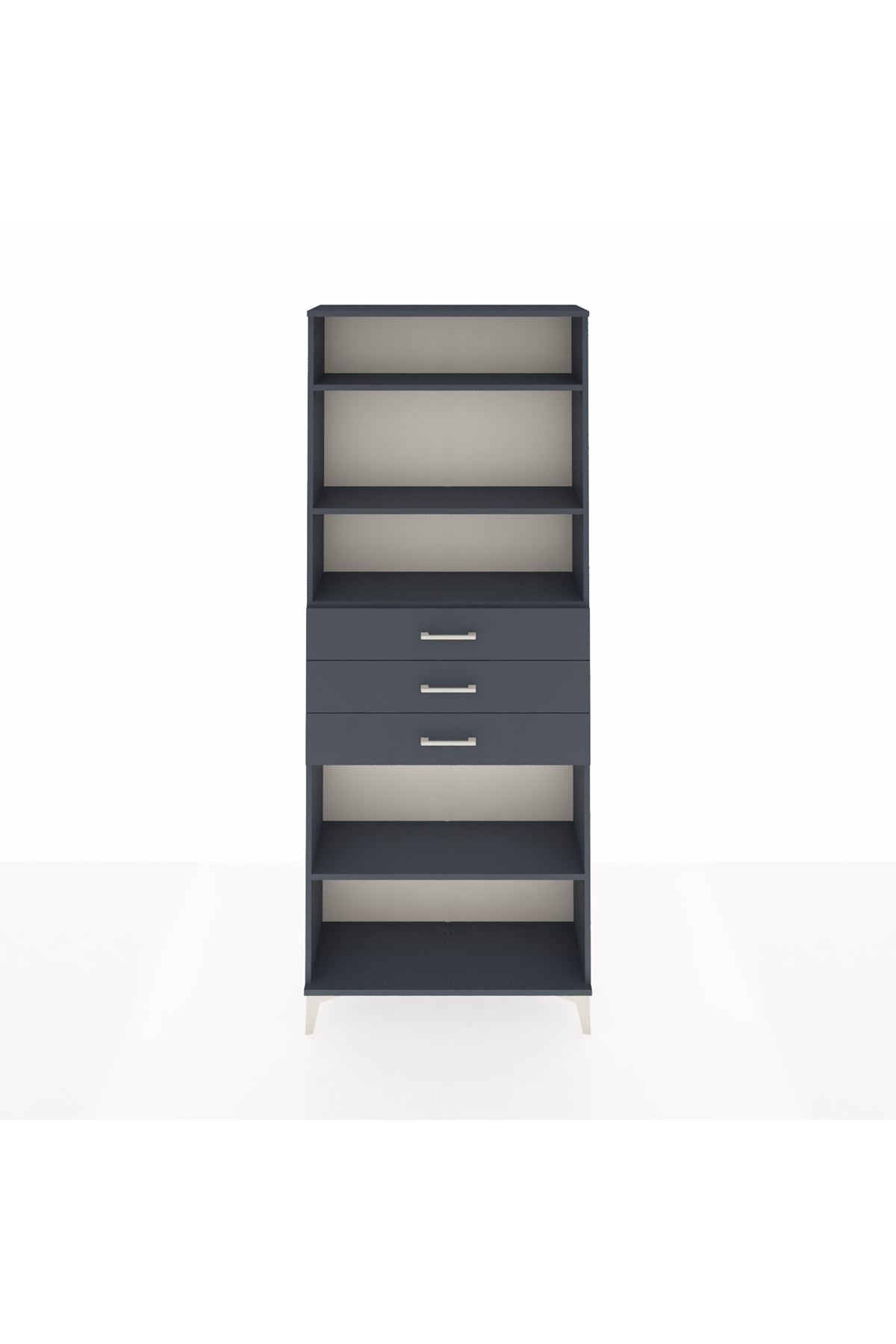 Arges Dolap 4 Raflı 3 Çekmeceli 88x30x221 Antrasit-Antrasit