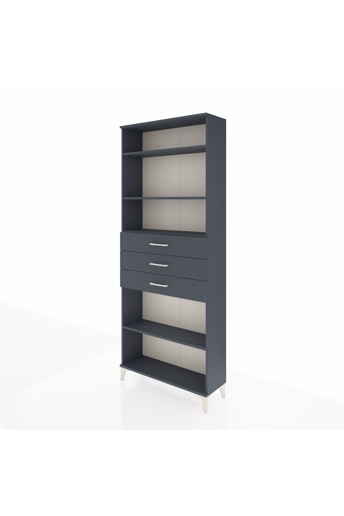 Arges Dolap 4 Raflı 3 Çekmeceli 88x30x221 Antrasit-Antrasit