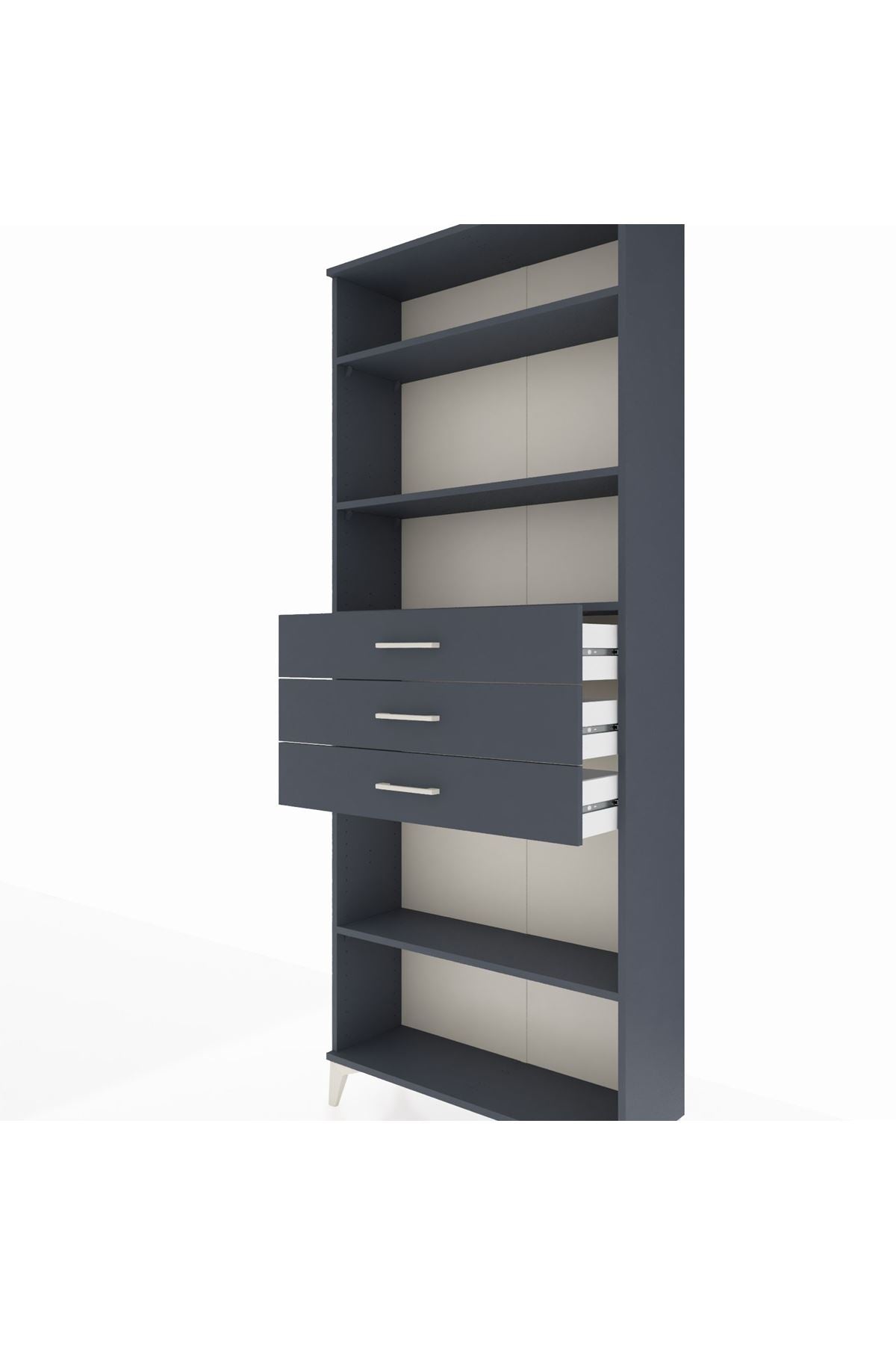 Arges Dolap 4 Raflı 3 Çekmeceli 88x30x221 Antrasit-Antrasit