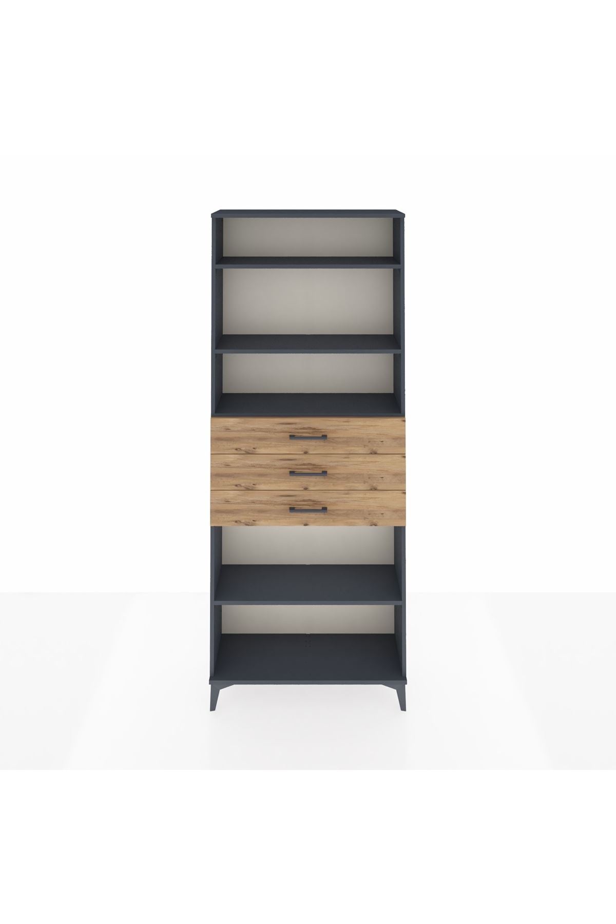 Arges Dolap 4 Raflı 3 Çekmeceli 88x30x221 Antrasit-Çam