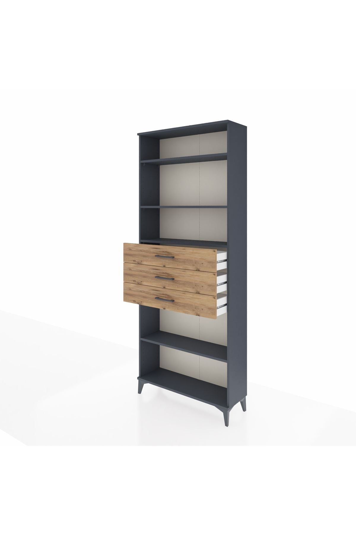 Arges Dolap 4 Raflı 3 Çekmeceli 88x30x221 Antrasit-Çam