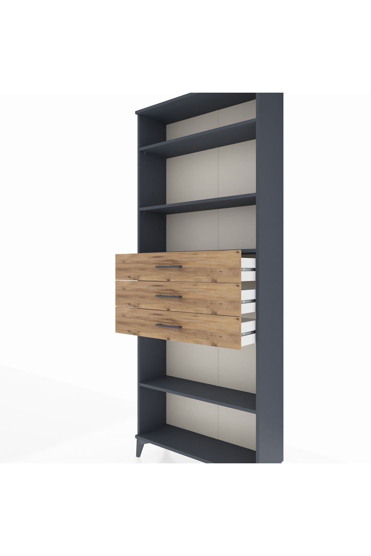 Arges Dolap 4 Raflı 3 Çekmeceli 88x30x221 Antrasit-Çam