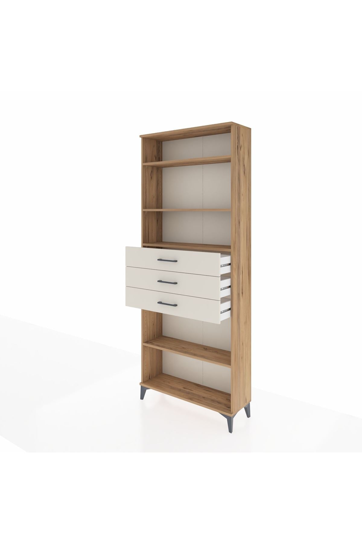 Arges Dolap 4 Raflı 3 Çekmeceli 88x30x221 Çam-Aytaşı