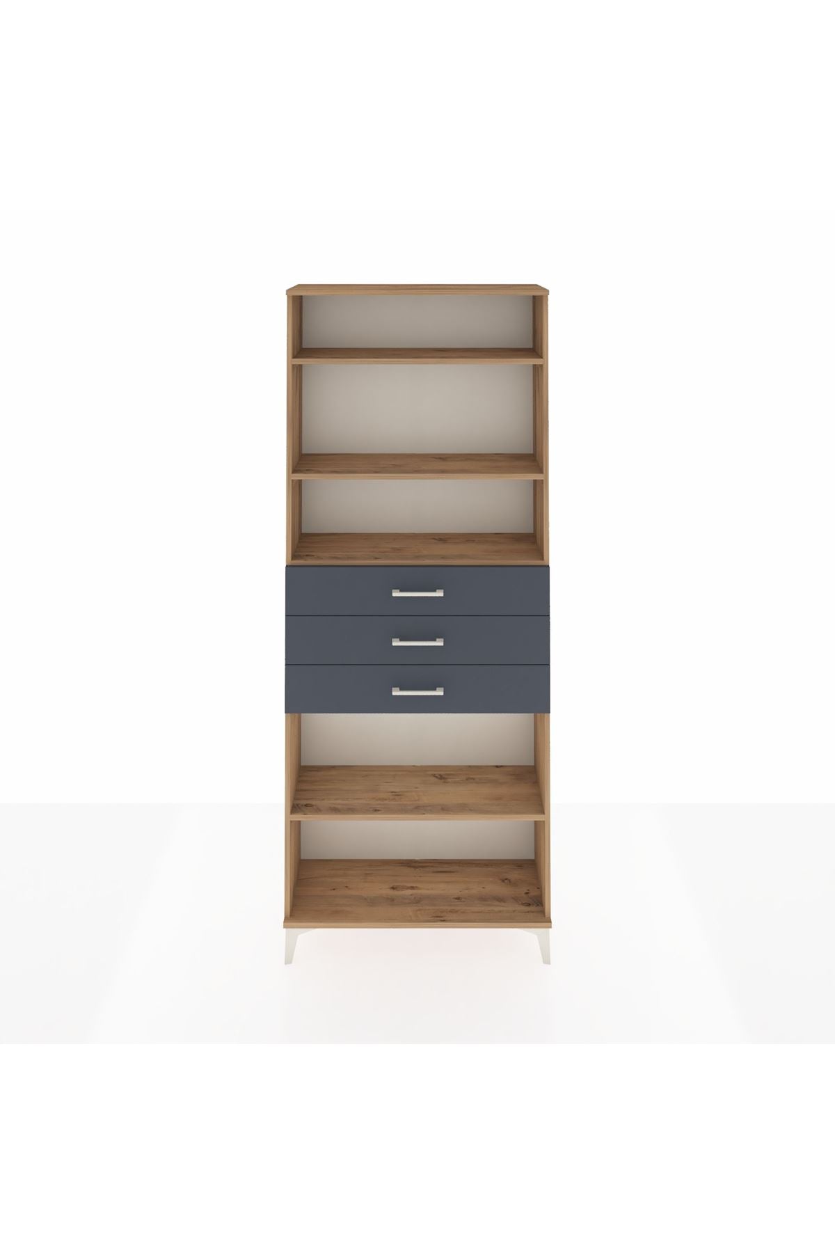 Arges Dolap 4 Raflı 3 Çekmeceli 88x30x221 Çam-Antrasit