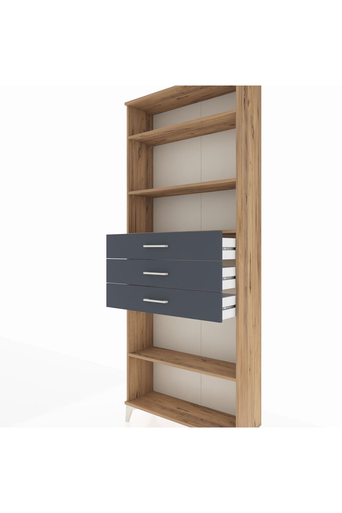 Arges Dolap 4 Raflı 3 Çekmeceli 88x30x221 Çam-Antrasit