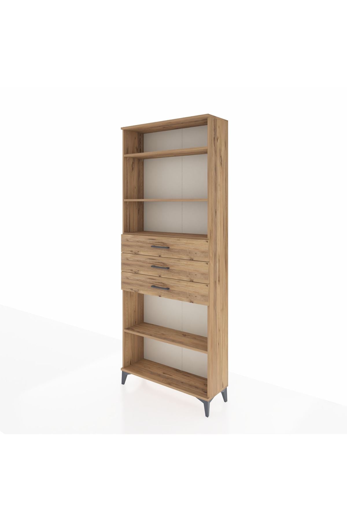 Arges Dolap 4 Raflı 3 Çekmeceli 88x30x221 Çam-Çam