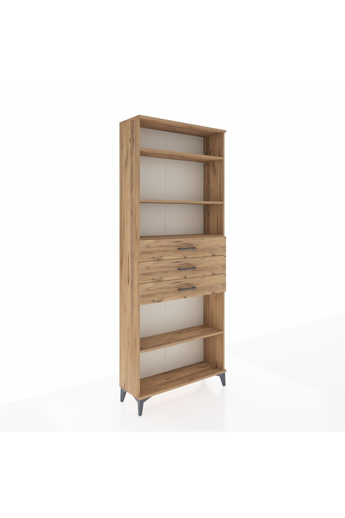 Arges Dolap 4 Raflı 3 Çekmeceli 88x30x221 Çam-Çam