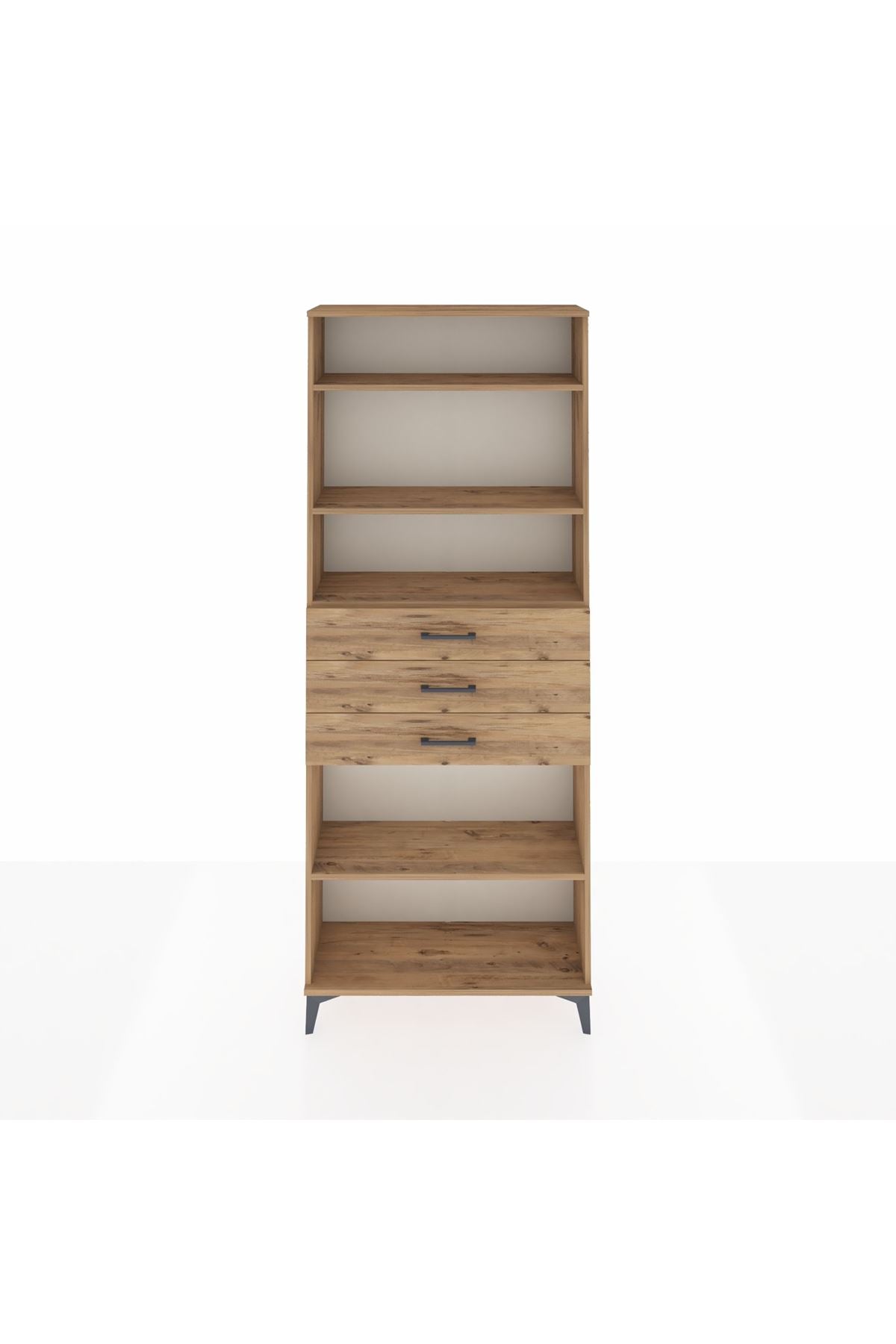 Arges Dolap 4 Raflı 3 Çekmeceli 88x30x221 Çam-Çam