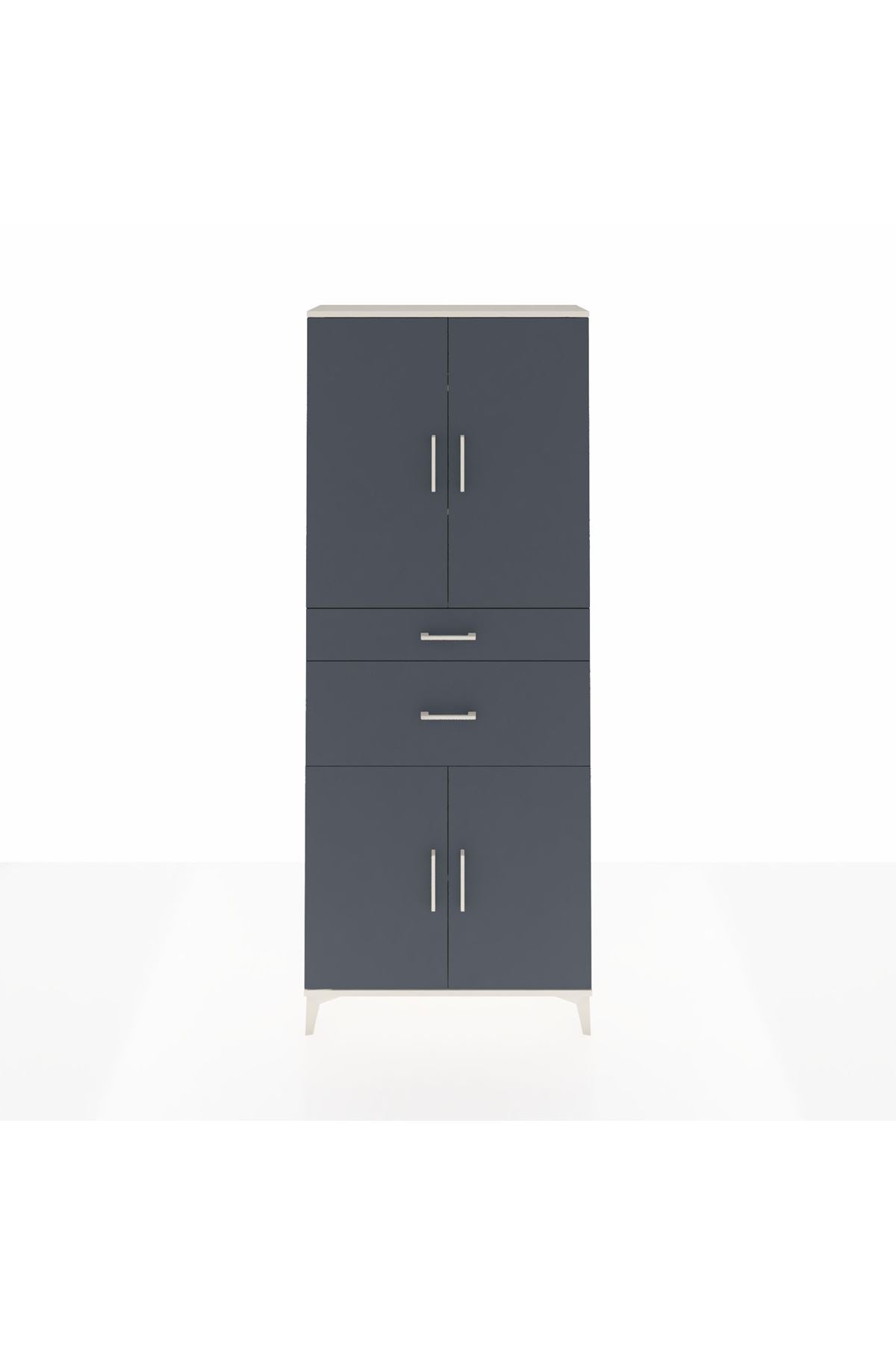 Arges Dolap 4 Raflı 2 Çekmeceli 4 Kapaklı 88x30x221 Aytaşı-Antrasit