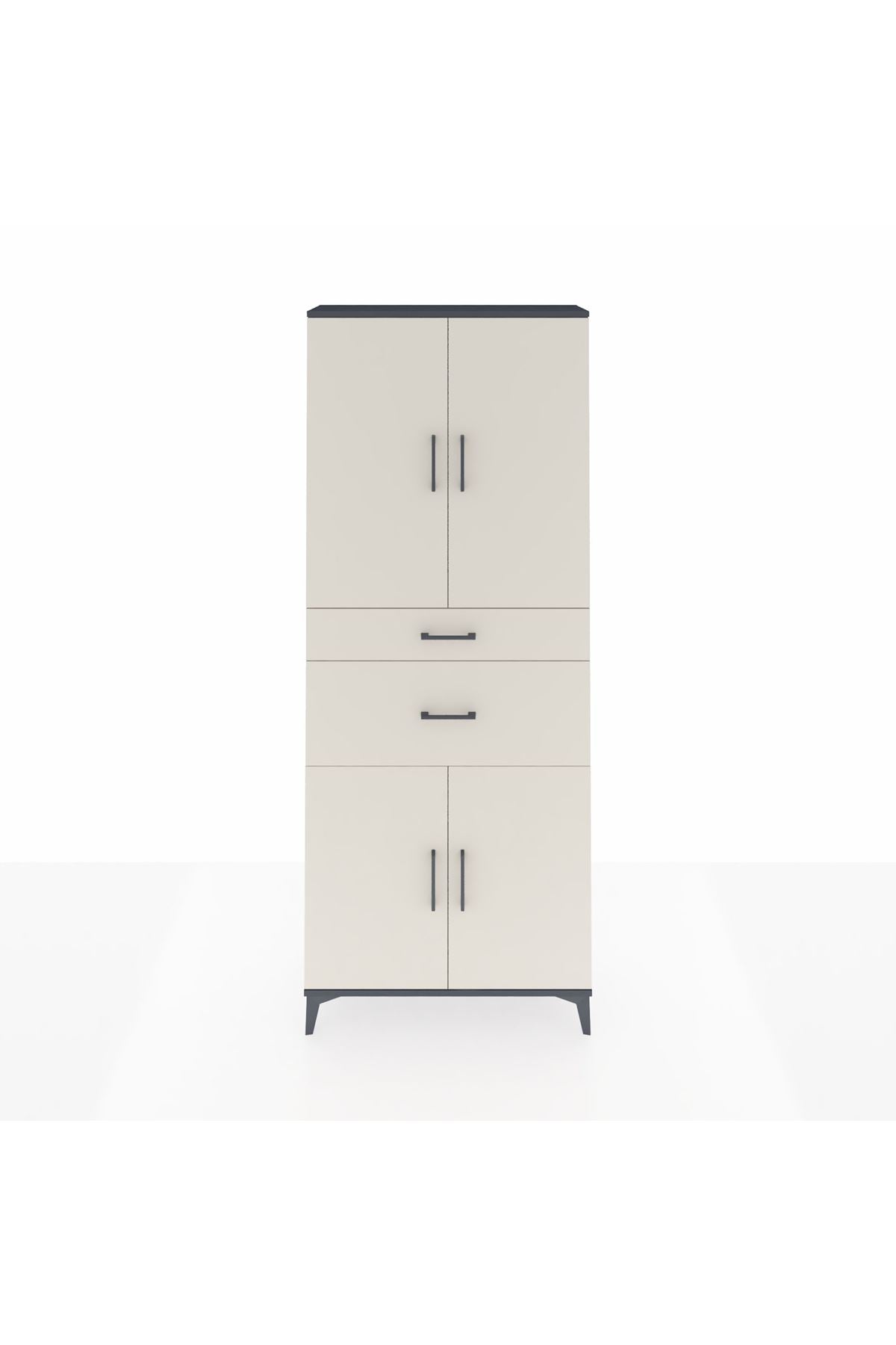 Arges Dolap 4 Raflı 2 Çekmeceli 4 Kapaklı 88x30x221 Antrasit-Aytaşı