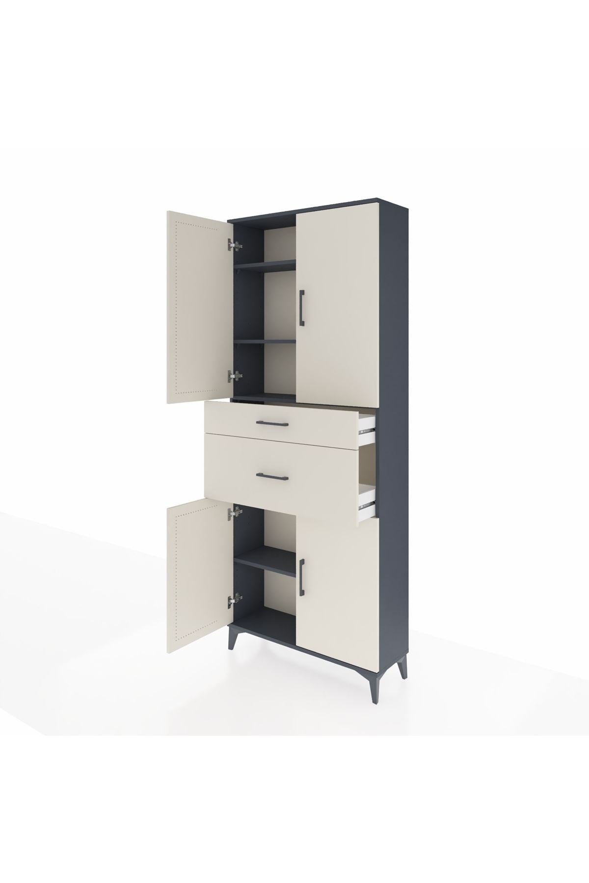 Arges Dolap 4 Raflı 2 Çekmeceli 4 Kapaklı 88x30x221 Antrasit-Aytaşı