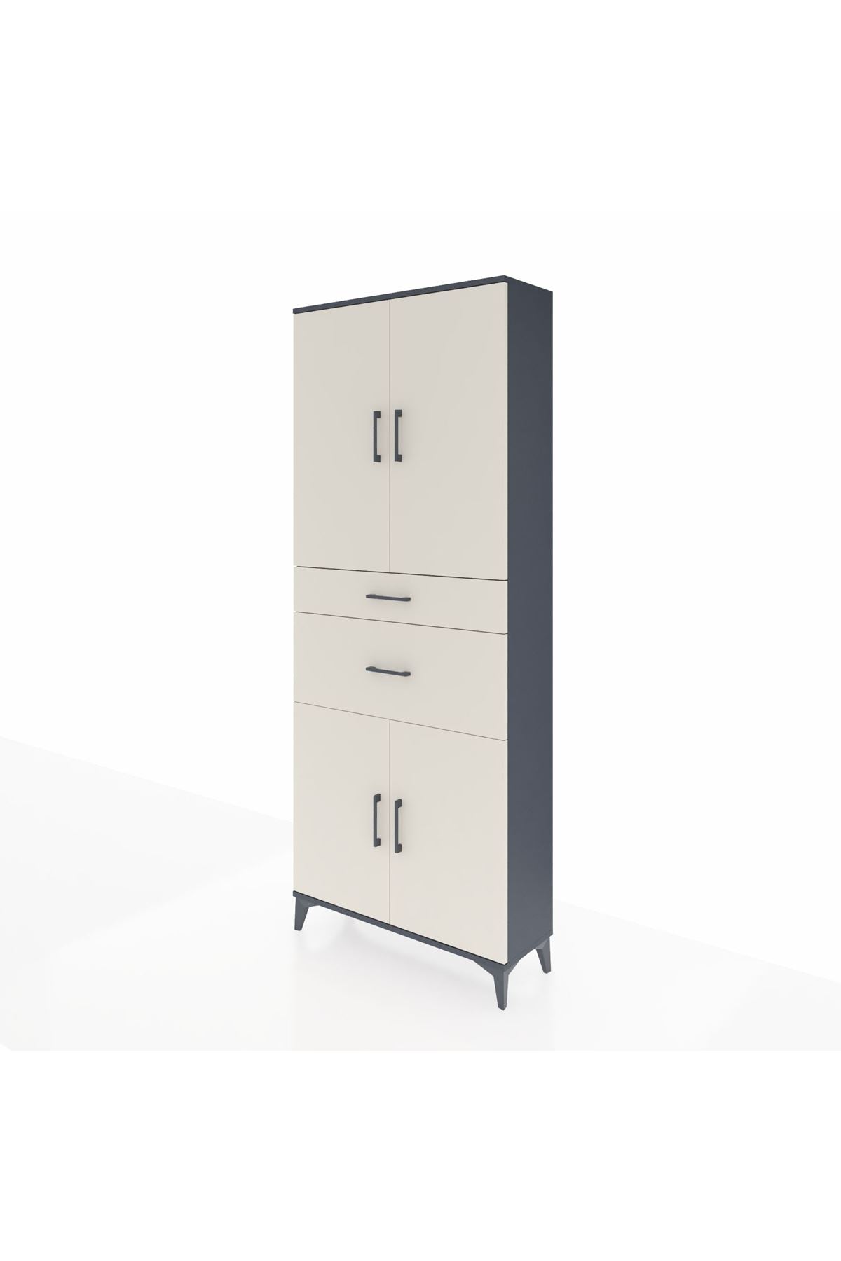 Arges Dolap 4 Raflı 2 Çekmeceli 4 Kapaklı 88x30x221 Antrasit-Aytaşı