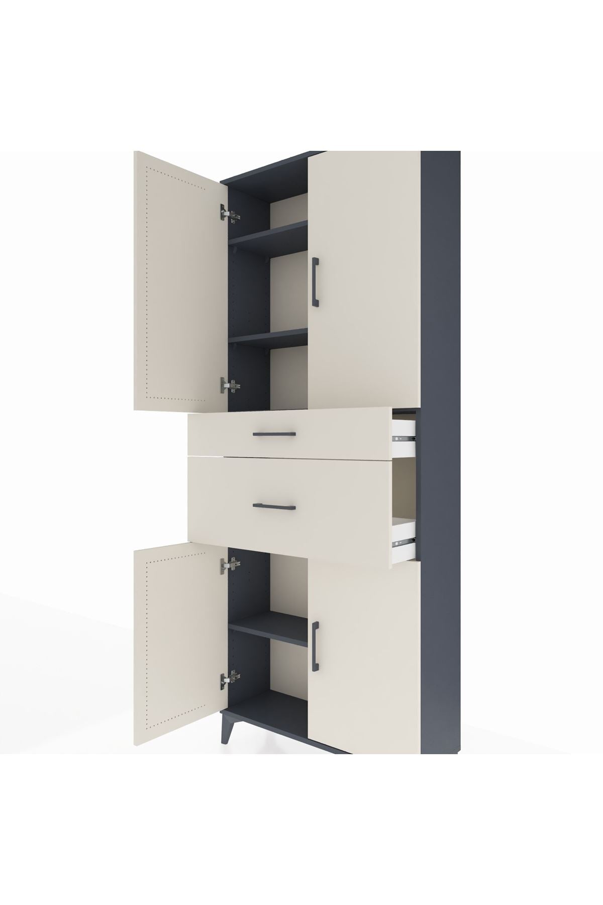 Arges Dolap 4 Raflı 2 Çekmeceli 4 Kapaklı 88x30x221 Antrasit-Aytaşı