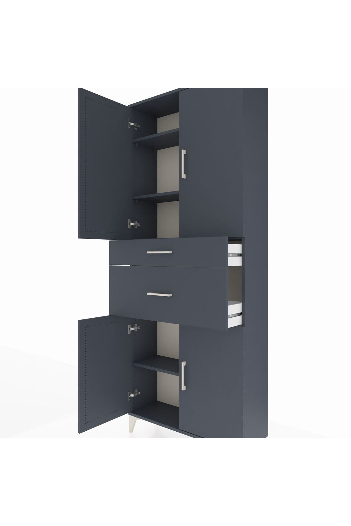 Arges Dolap 4 Raflı 2 Çekmeceli 4 Kapaklı 88x30x221 Antrasit-Antrasit