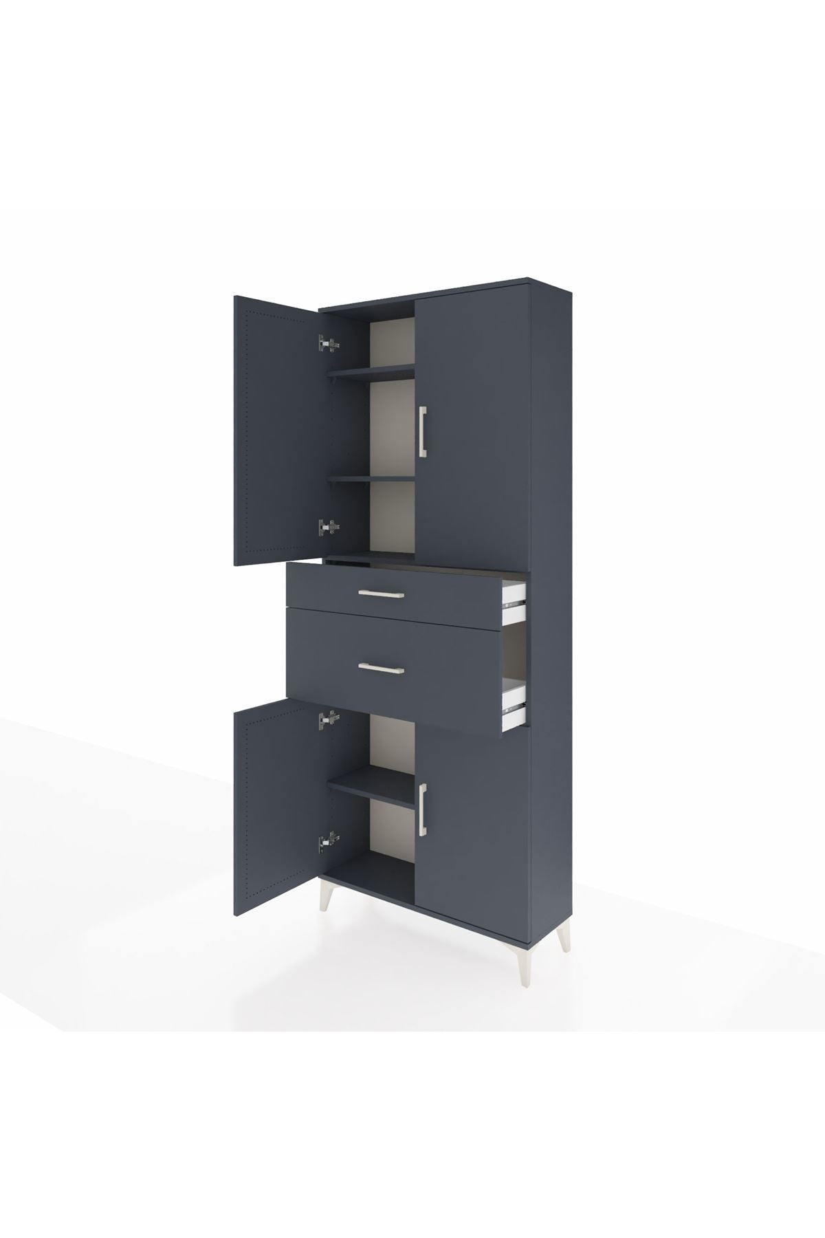 Arges Dolap 4 Raflı 2 Çekmeceli 4 Kapaklı 88x30x221 Antrasit-Antrasit