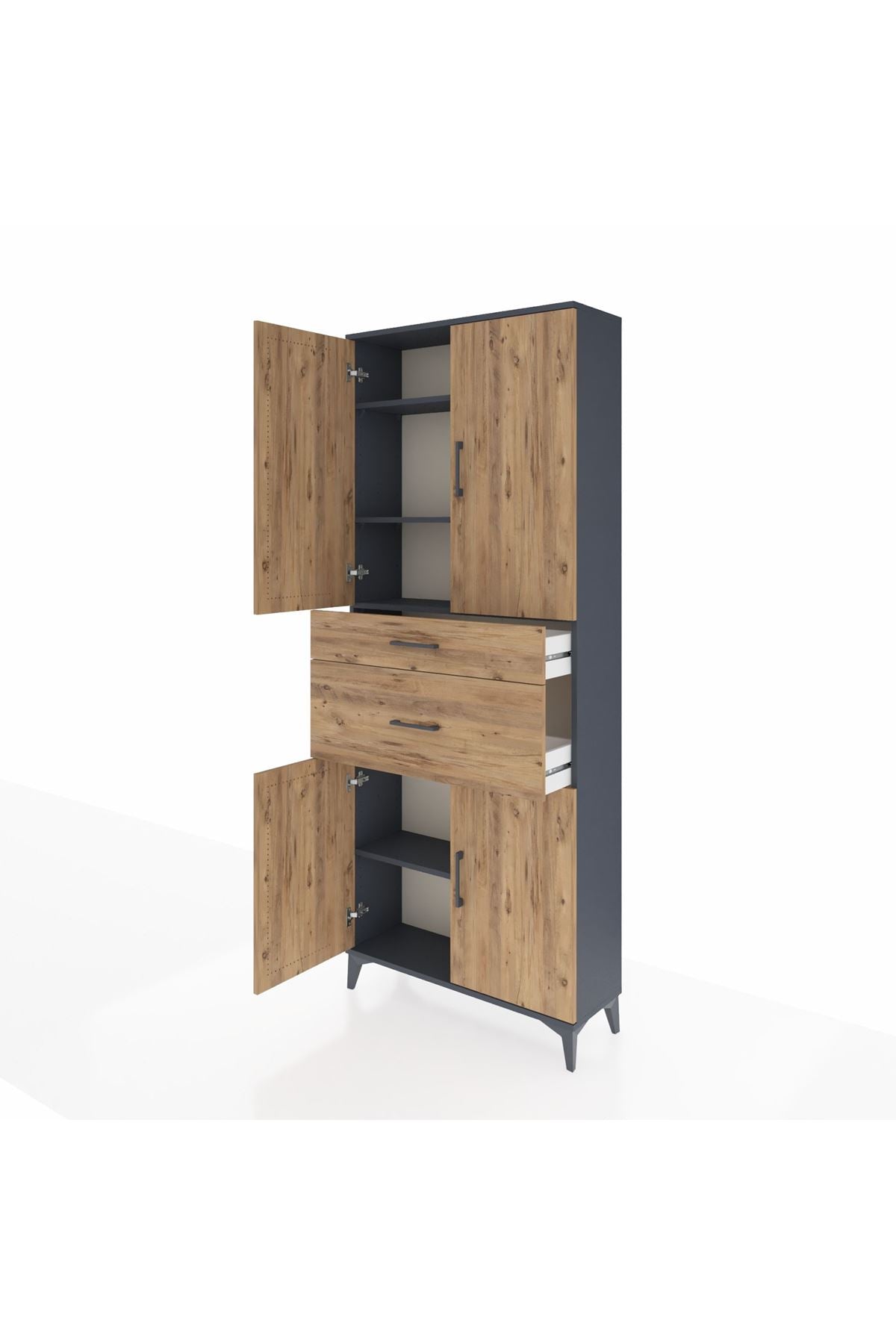 Arges Dolap 4 Raflı 2 Çekmeceli 4 Kapaklı 88x30x221 Antrasit-Çam