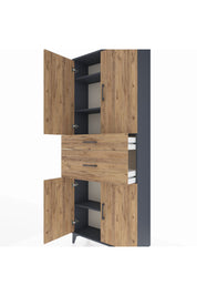 Arges Dolap 4 Raflı 2 Çekmeceli 4 Kapaklı 88x30x221 Antrasit-Çam
