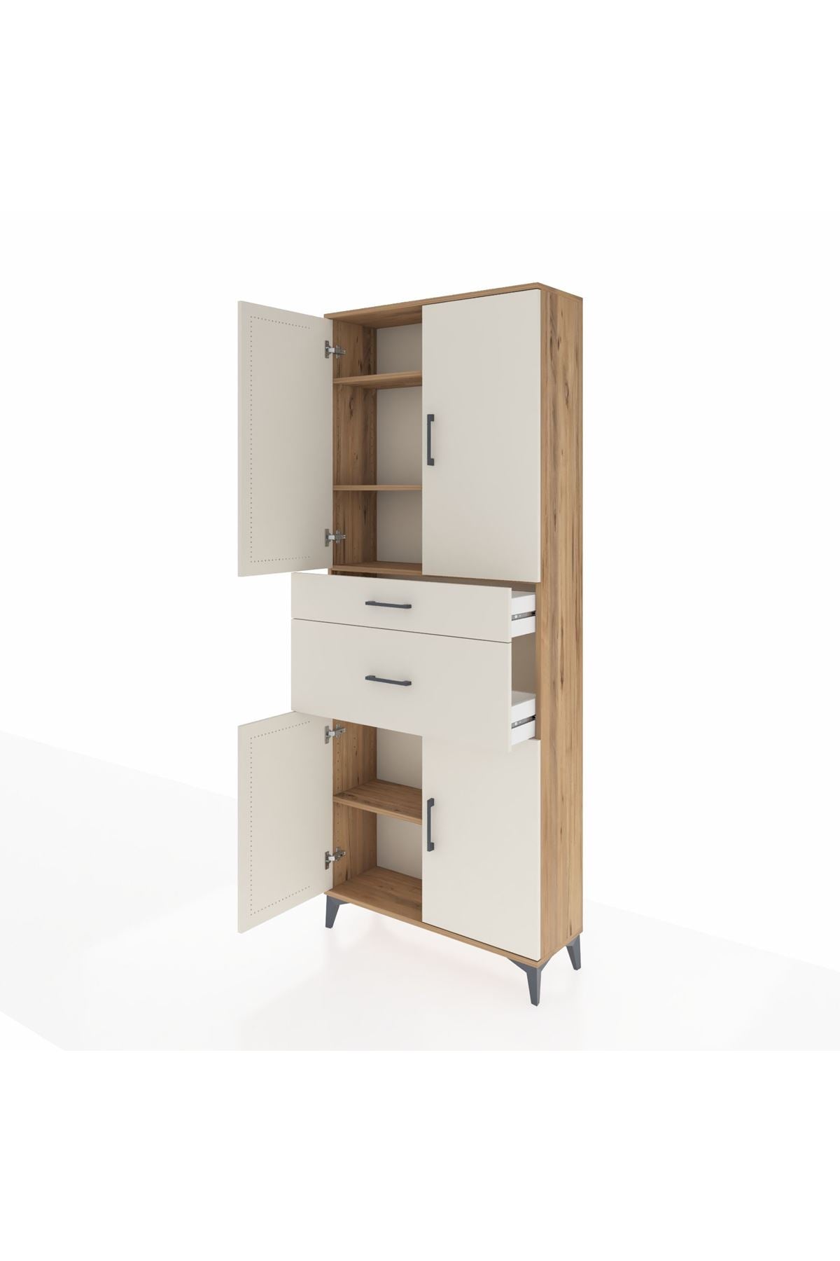 Arges Dolap 4 Raflı 2 Çekmeceli 4 Kapaklı 88x30x221 Çam-Aytaşı