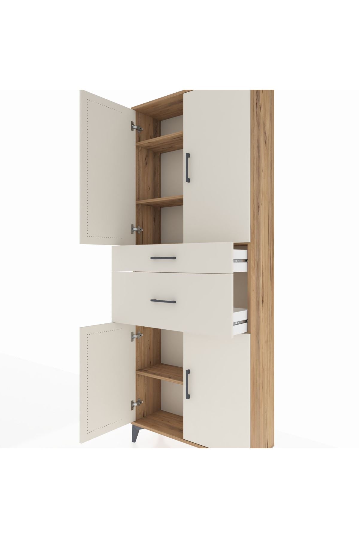 Arges Dolap 4 Raflı 2 Çekmeceli 4 Kapaklı 88x30x221 Çam-Aytaşı