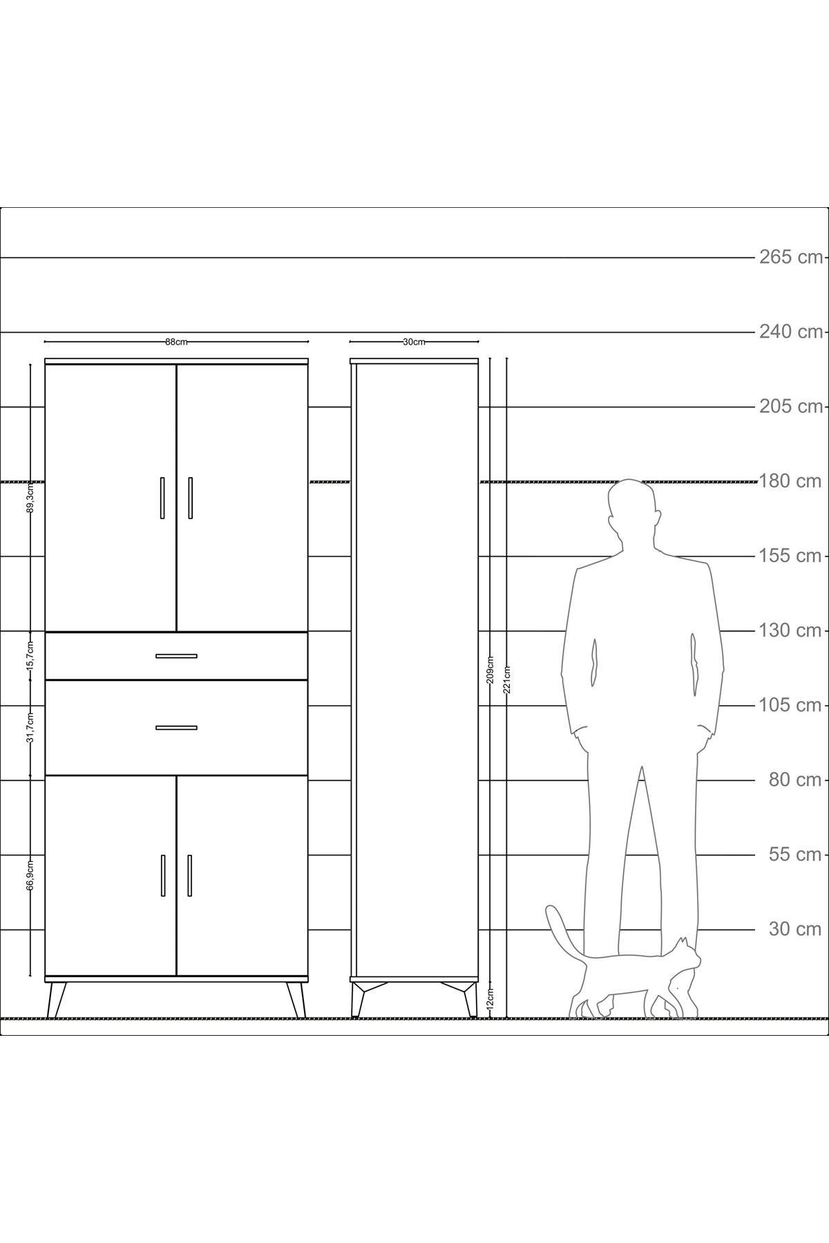 Arges Dolap 4 Raflı 2 Çekmeceli 4 Kapaklı 88x30x221 Çam-Aytaşı