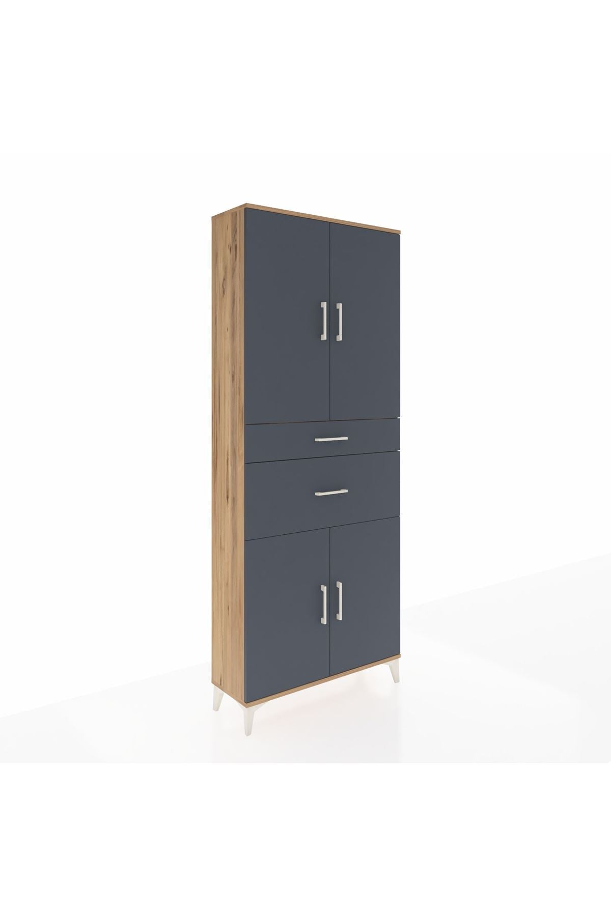 Arges Dolap 4 Raflı 2 Çekmeceli 4 Kapaklı 88x30x221 Çam-Antrasit