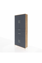Arges Dolap 4 Raflı 2 Çekmeceli 4 Kapaklı 88x30x221 Çam-Antrasit
