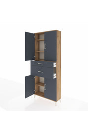 Arges Dolap 4 Raflı 2 Çekmeceli 4 Kapaklı 88x30x221 Çam-Antrasit