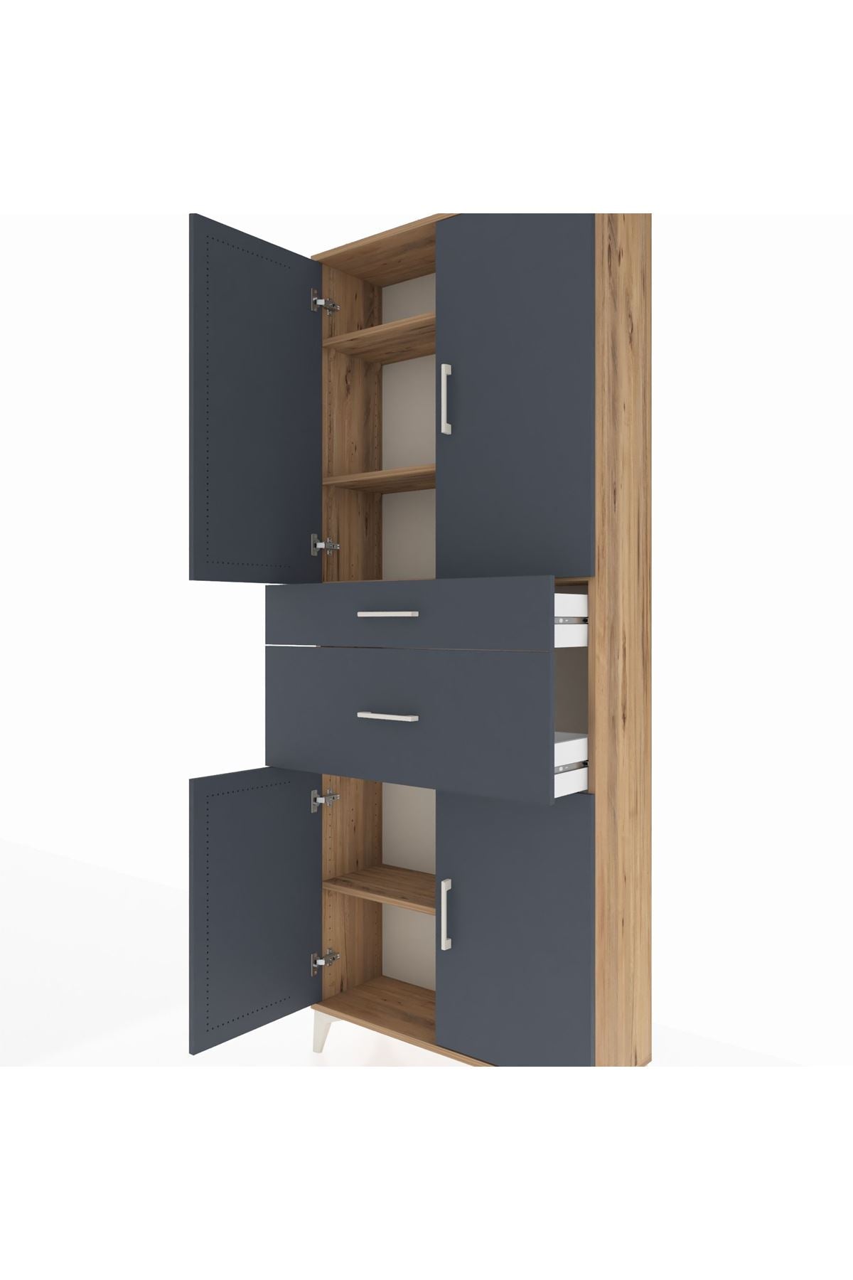 Arges Dolap 4 Raflı 2 Çekmeceli 4 Kapaklı 88x30x221 Çam-Antrasit