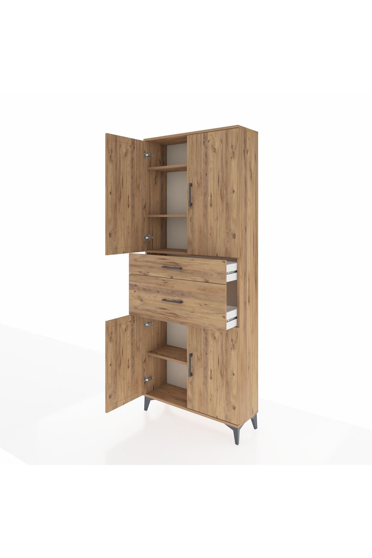 Arges Dolap 4 Raflı 2 Çekmeceli 4 Kapaklı 88x30x221 Çam-Çam