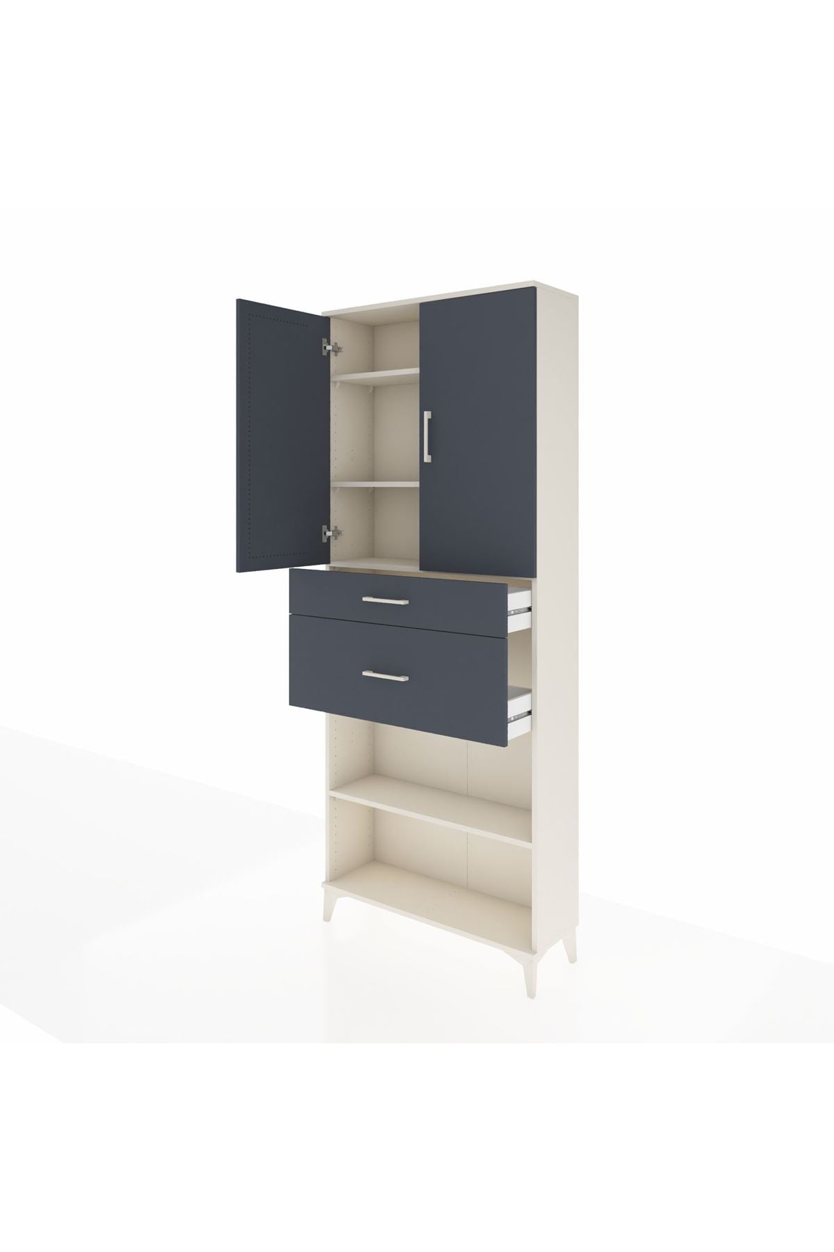 Arges Dolap 4 Raflı 2 Çekmeceli 2 Kapaklı 88x30x221 Aytaşı-Antrasit