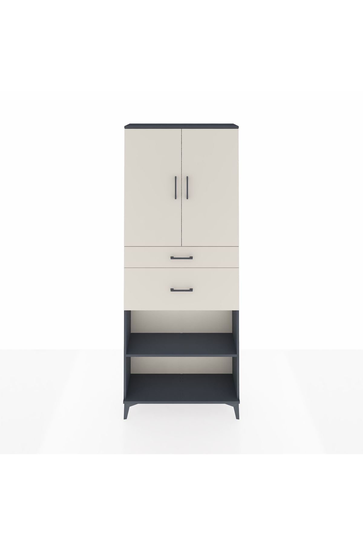 Arges Dolap 4 Raflı 2 Çekmeceli 2 Kapaklı 88x30x221 Antrasit-Aytaşı