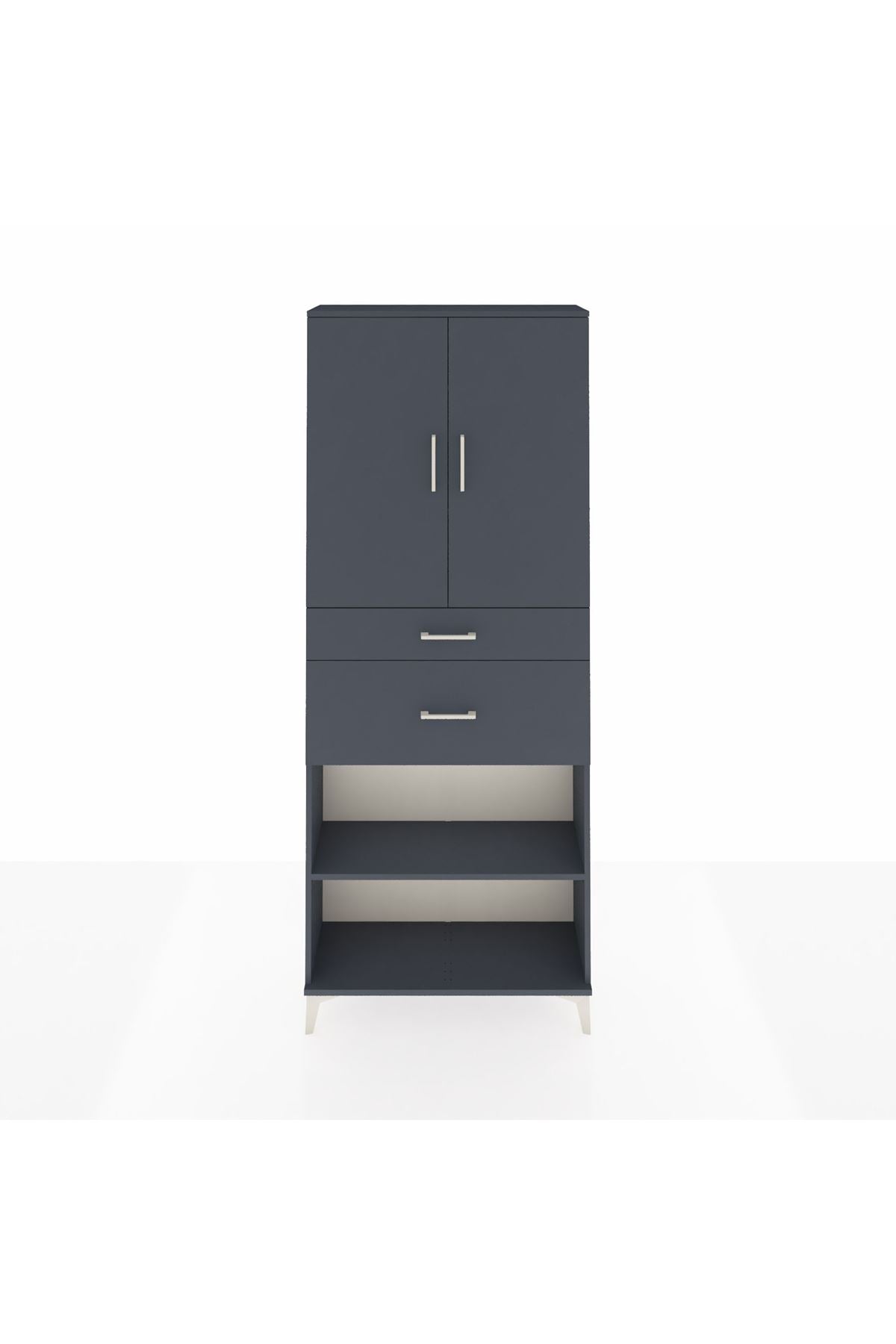 Arges Dolap 4 Raflı 2 Çekmeceli 2 Kapaklı 88x30x221 Antrasit-Antrasit