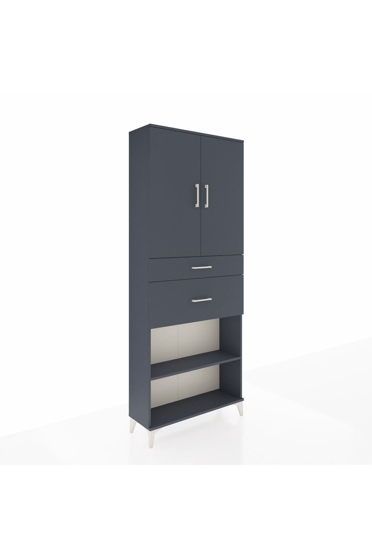 Arges Dolap 4 Raflı 2 Çekmeceli 2 Kapaklı 88x30x221 Antrasit-Antrasit