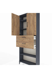 Arges Dolap 4 Raflı 2 Çekmeceli 2 Kapaklı 88x30x221 Antrasit-Çam