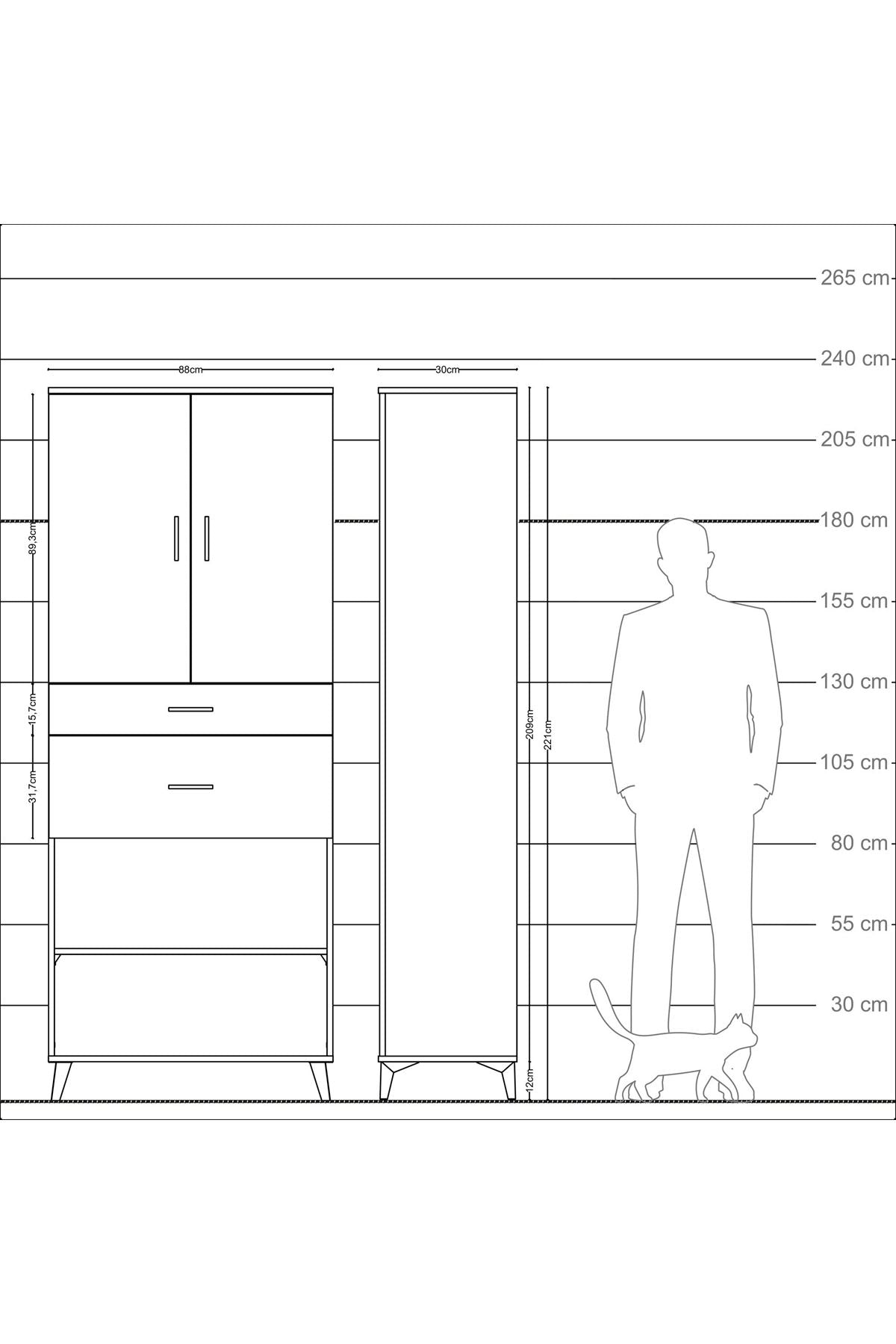 Arges Dolap 4 Raflı 2 Çekmeceli 2 Kapaklı 88x30x221 Çam-Aytaşı