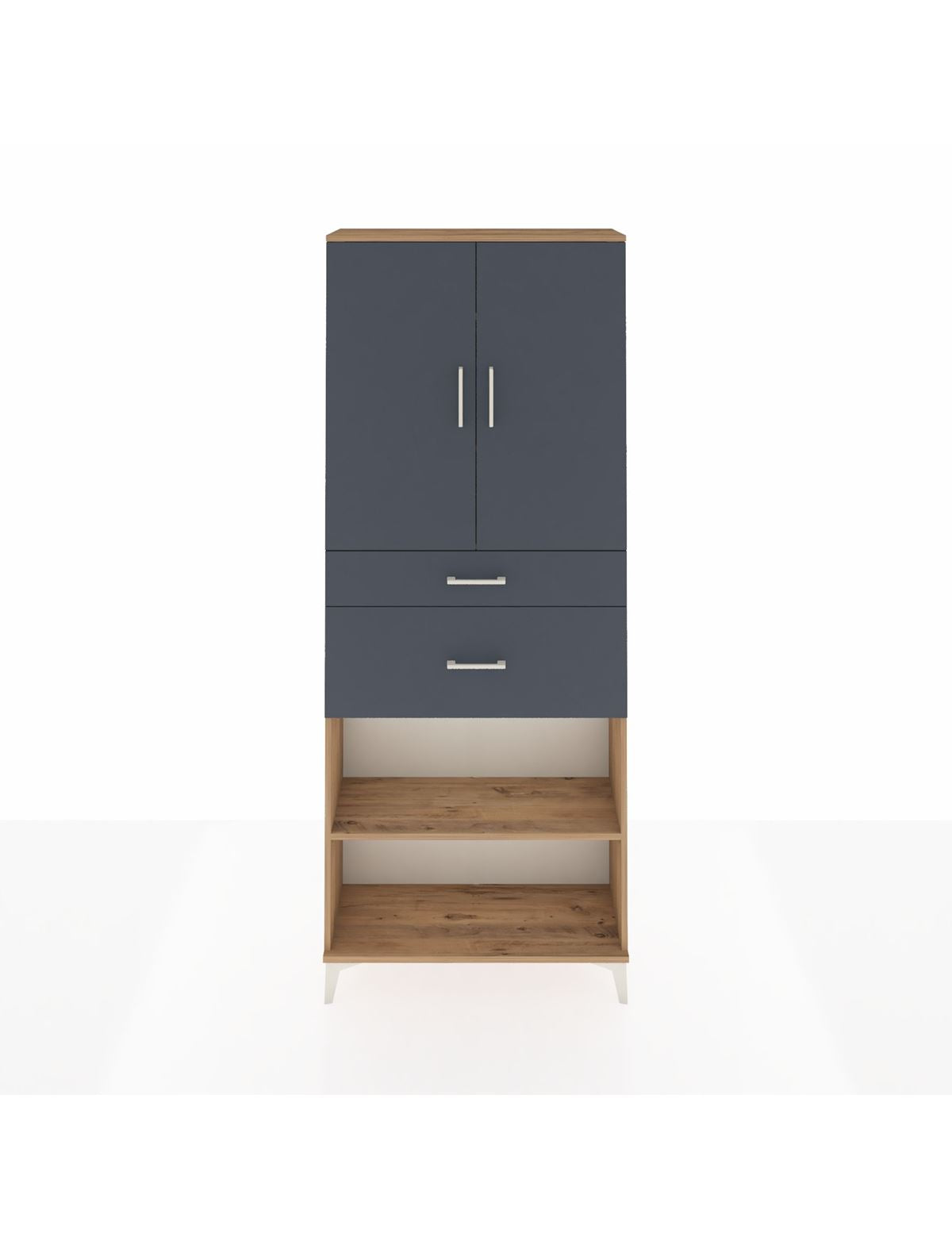 Arges Dolap 4 Raflı 2 Çekmeceli 2 Kapaklı 88x30x221 Çam-Antrasit